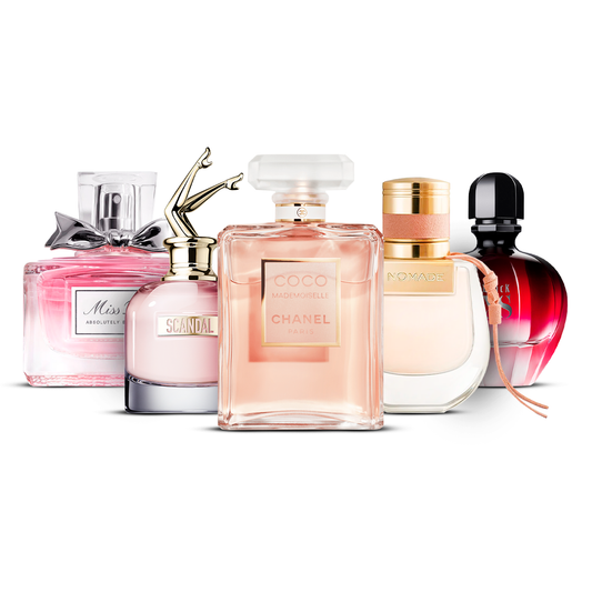 Set de 5 Perfumes – Miss Dior Absolutely Blooming, Scandal, Coco Mademoiselle, Nomade i Black XS  [100 ml ciascuno]