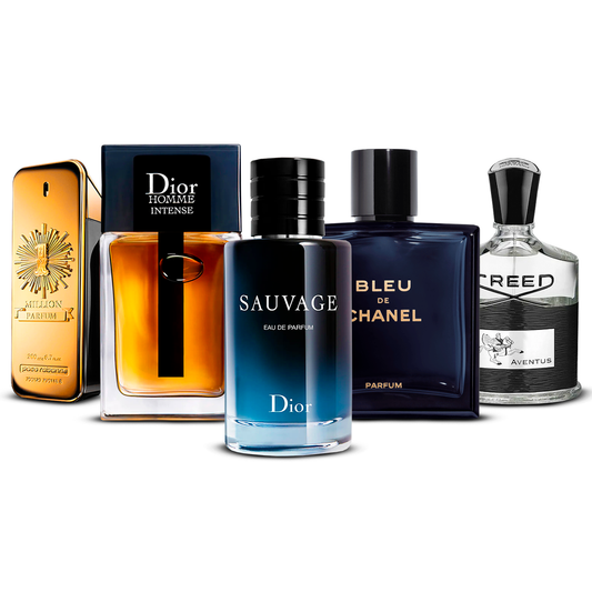 Set de 5 Perfumes  –  1 Million, Dior Homme Intense, Sauvage, Bleu de Chanel i Creed Aventus  [100 ml ciascuno]